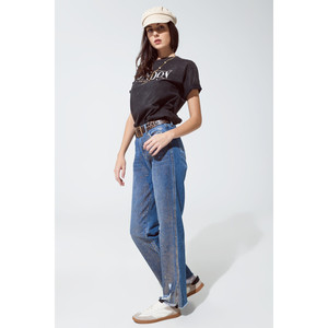 Jeans a Gamba Dritta Strappati con Riflessi Metallici Dorati - Product Image 5