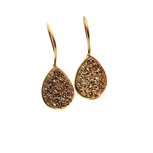 Fashion Pears Shape Gold Plated Druzy 13x17 MM Dangle Drop <b>Earrings</b> Wholesale - Product Image 2