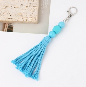 Vente en gros de sac à franges en coton de couleur unie perlé pour femmes porte-clés de voiture pour téléphone portable accessoires porte-clés - Product Image 2