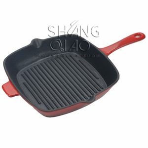 <span class=keywords><strong>Amazon</strong></span> Venta caliente Fuente de la fábrica directamente Cardenal rojo cuadrado de <span class=keywords><strong>hierro</strong></span> <span class=keywords><strong>fundido</strong></span> esmaltado Grill Pan - Product Image 1