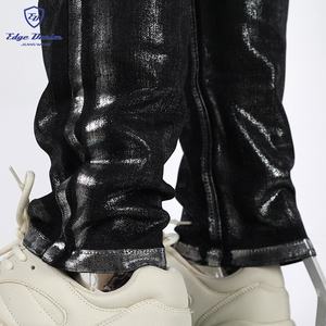 EDGEDENIM <span class=keywords><strong>Jeans</strong></span> Personalizzati Nuovo Stile Revival Skinny in Pelle Cerata Stile Rock con Stampa in Lamina Argento <span class=keywords><strong>Jeans</strong></span> Rivestiti in Cera per Uomo - Product Image 5