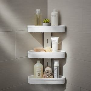 Estante de Esquina para Baño de Plástico, Autoadhesivo, Organizador de Pared, Solución de Almacenamiento para Hogares Modernos - Product Image 2