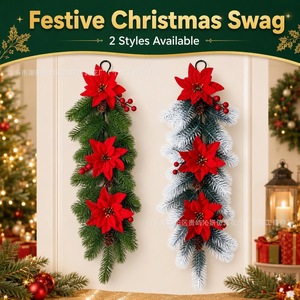 Décoration murale de Noël artificielle en aiguilles de pin et baies de poinsettia, 30cm-100cm, pour la maison - Product Image 4