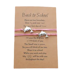 Fashion Silver Dolphin Braided String Friendship Bracelets Custom Sealife Woven Jewelry Wish Card Bracelet