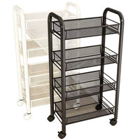 Chariot utilitaire mobile à 4 niveaux avec paniers en maille, étagère de rangement pour chambre, salle de bain, buanderie, avec roulettes