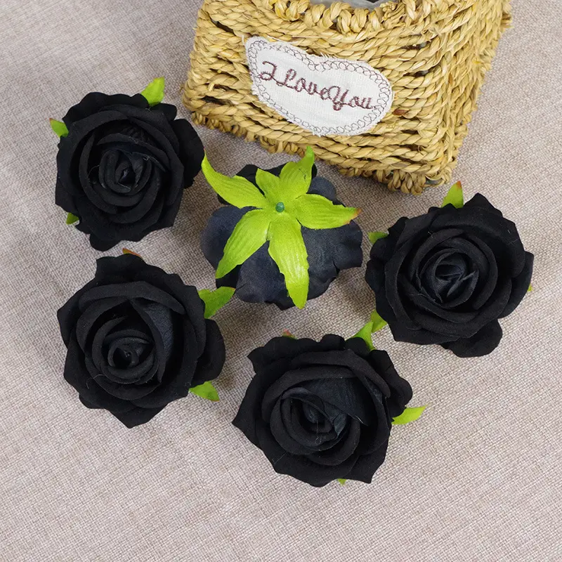 Sahte 7cm gül kafaları toptan yapay siyah çiçekler güller kadife çiçek düğün dekorasyon için