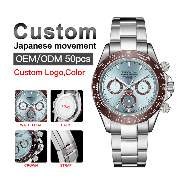 Luxury Sport Business Fashion Chronograph Watch Analog Dial Quartz Waterproof Stainless Steel Japanese Simple 20mm Custom Logo