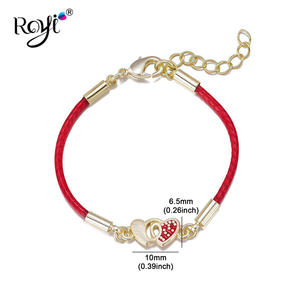 <span class=keywords><strong>Bracelet</strong></span> tressé rouge à double cœur plaqué or 14 carats pour filles, bijoux ajustables pour enfants, cadeaux d'anniversaire et de fêtes - Product Image 2