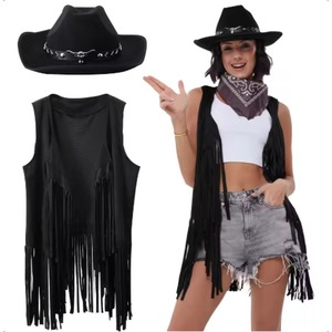 2 Piezas Conjunto de <span class=keywords><strong>Disfraz</strong></span> de <span class=keywords><strong>Vaquera</strong></span> Vintage para Mujer, <span class=keywords><strong>Chaleco</strong></span> de Ante Sintético con Borlas y Remaches, Sombrero de <span class=keywords><strong>Vaquera</strong></span>, Ropa para Fiesta de Carnaval - Product Image 4