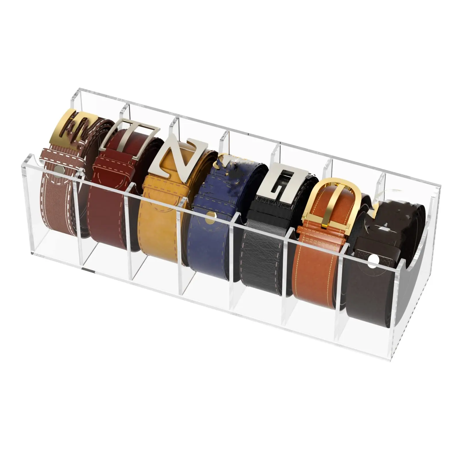 Belt Organizer Acrylic Belt Storage Holder for the Closet and Drawer 7 Compartments Belt Box with Display Stand