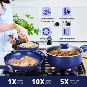 Ensemble de 6 casseroles et poêles <span class=keywords><strong>en</strong></span> <span class=keywords><strong>fonte</strong></span> émaillée avec couvercle, compatibles lave-vaisselle, pour cuisinières à gaz et à induction - Product Image 2