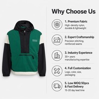 Veste Anorak Homme Personnalisée à Panneaux Vert Foncé Blanc Noir Coupe-Vent à Capuche Demi-Zip Technique Extérieur Utilitaire Hauts de Gamme
