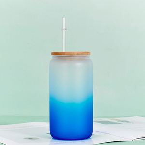 16oz 24oz Matte Ombre Frosted Glass Tumbler Bamboo Straw Lid Picnic Portable Glass Cup - Product Image 1