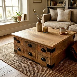 Wooden Industrial <b>6</b> <b>Drawer</b> Storage Coffee Table Center Table Storage - Product Image 1