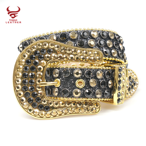 Ceinture en cuir de cow-boy western scintillante pour homme, ceinture en cuir de crocodile cloutée, ceinture de créateur en strass dorés Bb <span class=keywords><strong>Simon</strong></span> - Product Image 1