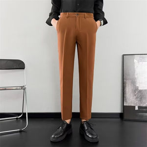 מכנסי שמלה לגברים בקיץ בגזרה דקיקה של תשע דקות מכנסיים רגליים ישרות מכנסיים קז'ואל גברים מכנסי חליפה עטופים מעולה - Product Image 3