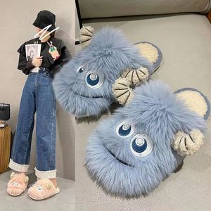 Pantoufles en peluche monstre mignonnes pour l'automne et l'hiver, chaussures à semelle épaisse pour couples, pour l'intérieur et l'extérieur - Product Image 3