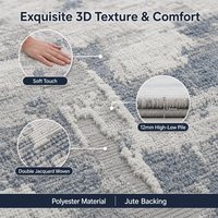 Tapis moderne 3D en polyester tissé Wilton, à poils hauts et bas de 12 mm, avec envers en jute naturel, idéal pour les hôtels de luxe et les salons.