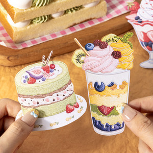 Simulated Embroidery Food Hard Card Sticker Square <b>Paper</b> Decorative Stickers For Home Decoration B899 - Product Image 1