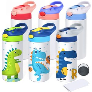 Gourde isotherme en acier inoxydable de 350 ml pour enfants avec couvercle à paille pop-up à un clic et poignée, idéale pour les fêtes - Product Image 1