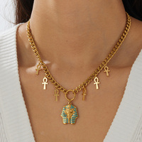 Collares de Moda en Capas de Acero Inoxidable Chapado en Oro de 18K con Amuleto del Ojo de Horus y Ankh de Cleopatra de Egipto para Mujer