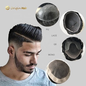 In magazzino grossista qualsiasi base riutilizzabile mono PU Q6 Swiss HD base di pizzo sistema di sostituzione veri capelli umani naturali parrucche da <span class=keywords><strong>uomo</strong></span> parrucche - Product Image 1