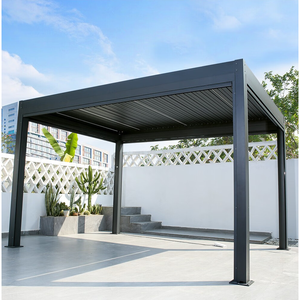 Pergola bioclimatique noire écologique, système de gazebos de jardin, éclairage LED, structure en aluminium thermolaqué, adaptée à toutes les conditions météorologiques, pour balcon - Product Image 5