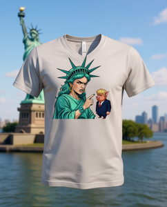 T-shirt graphique unisexe Quiet Piggy Liberty Edition, col en V, manches courtes, 100 % coton, imprimé devant, motif personnage - Product Image 2