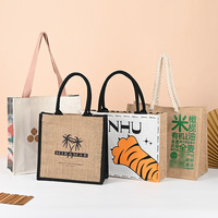 Op maat gemaakte logo eco-laminaat kleine & middelgrote jute cadeauzakjes, biologisch katoenen jute, herbruikbare linnen strand- en hessian boodschappentassen