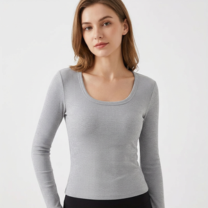 T-shirt court côtelé noir à manches longues et col rond en viscose/coton pour femme, tricoté, décontracté, écologique, personnalisable, du Bangladesh - Product Image 5
