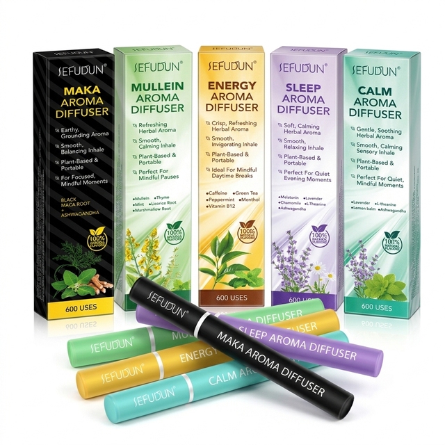 SEFUDUN No Smoke Plant-Based Energy & Focus Support Natural Herbal Mullein Maka Calm Sleep Energy Aroma Diffuser Inhale Pen
