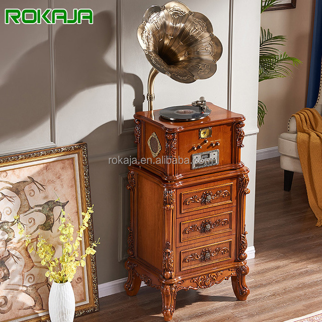 European High-End Antique Gramophone Turntable Wireless CD Solid Wooden Vintage Vinyl Record Player Home Decoration Ornament