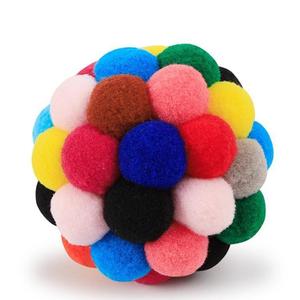 Colorful Eco-Friendly Casual <b>Cat</b> Ball Chew <b>Toy</b> Built-in Bell <b>Interactive</b> Soft Pompom Cassimere for Indoor <b>Cats</b> & Kittens - Product Image 1