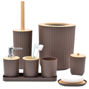 Juego de Accesorios de Baño de 20 Piezas, Juego de Cortina de Ducha Negra, Escobilla para Inodoro, Cubo de Basura y Dispensador de Jabón - Product Image 1