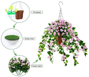 Panier suspendu avec des fleurs artificielles en soie, fausses plantes de <span class=keywords><strong>lierre</strong></span>, décoration de jardin, pelouse, Patio - Product Image 2