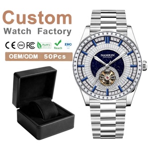 Montre mécanique classique pour homme avec cadran diamanté OEM ODM, logo personnalisé, acier inoxydable, automatique, verre saphir, 50M - Product Image 1