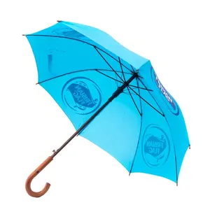 No Metal Wood Tube Import Raines Blue Umbrella With Logo Prints Wooden Handle 23 Inch Auto Open Straight Umbrella