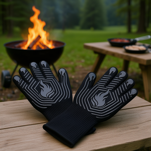 Guantes de silicona ignífugos negros, 1472 grados F, antideslizantes, accesorios para barbacoa, para asar, acampar y usar en la cocina - Product Image 2