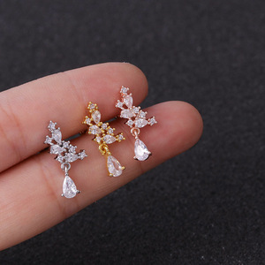 Boucles d'oreilles clous en acier inoxydable 316L, motif nœud papillon, zircon cubique, hypoallergéniques, pour <span class=keywords><strong>piercing</strong></span> hélix, bijoux pour femmes, 0,8*6 mm - Product Image 2