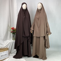 Ensemble Abaya de Prière Modeste pour l'Aïd, en Crêpe Bulle, avec Khimar Long à Trou Latéral et Manches Élastiques, Robe avec Poches, Ensemble 2 Pièces pour Femme 6778+2339