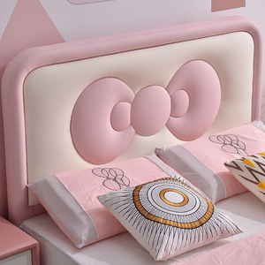 Lit d'enfant rose mignon en forme de nœud, mobilier de <span class=keywords><strong>chambre</strong></span> moderne, lit de princesse en cuir souple pour filles, ensemble de lit d'enfant de haute qualité - Product Image 5