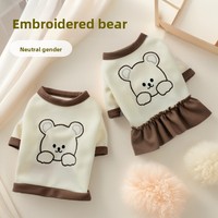 JXANRY Tenues Assorties pour Couples Chien/Chat Petits et Moyens – T-shirts et Robes en Fibre de Polyester Brodé Ours pour Caniche/Bichon Frisé