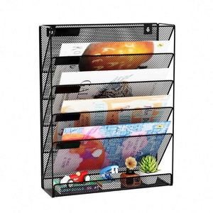 <b>Wall</b> Mounted Black 6 Compartments Hanging Metal Magazine Document Holder File Organizer - Product Image 5