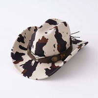 Chapeau de cowboy imprimé vache marron et blanc avec ceinture à clous Longhorn, idéal pour les fêtes Western et le Rodeo, pour adultes - Vente en gros