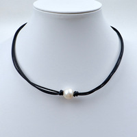 Collier ras du cou vintage en gros pour femme, perles d'eau douce de qualité AAAA, perles Edison, chaîne en cuir tressé, perles naturelles NGTC