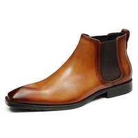 Sepatu Chelsea Pria Trendy Musim Gugur/Dingin Kulit Sapi Asli Sol Fleece Anti-Selip Bisnis Model Slip-On Ujung Persegi