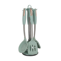 Ensemble d'ustensiles de cuisine en silicone multicolores avec support, spatule de cuisson, louche à soupe, idéal pour la maison et compatible avec les ustensiles de cuisson