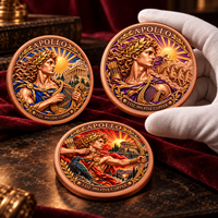 Pièces de monnaie rondes en cuivre pur 999 de 1 once, série Mythologie Grecque Antique, Apollo, double face, en relief 3D, artisanat métallique coloré