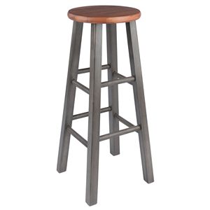 Tabouret de bar industriel moderne, plateau en teck, structure en métal gris, robuste et durable, pour bar, cuisine, maison, usage commercial - Product Image 1