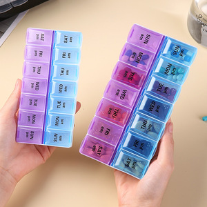 Boîte à pilules et médicaments hebdomadaire 7 jours, grande capacité, compartiments à bouton-poussoir, 4 prises par jour, avec couvercles transparents, cadeau promotionnel - Product Image 6